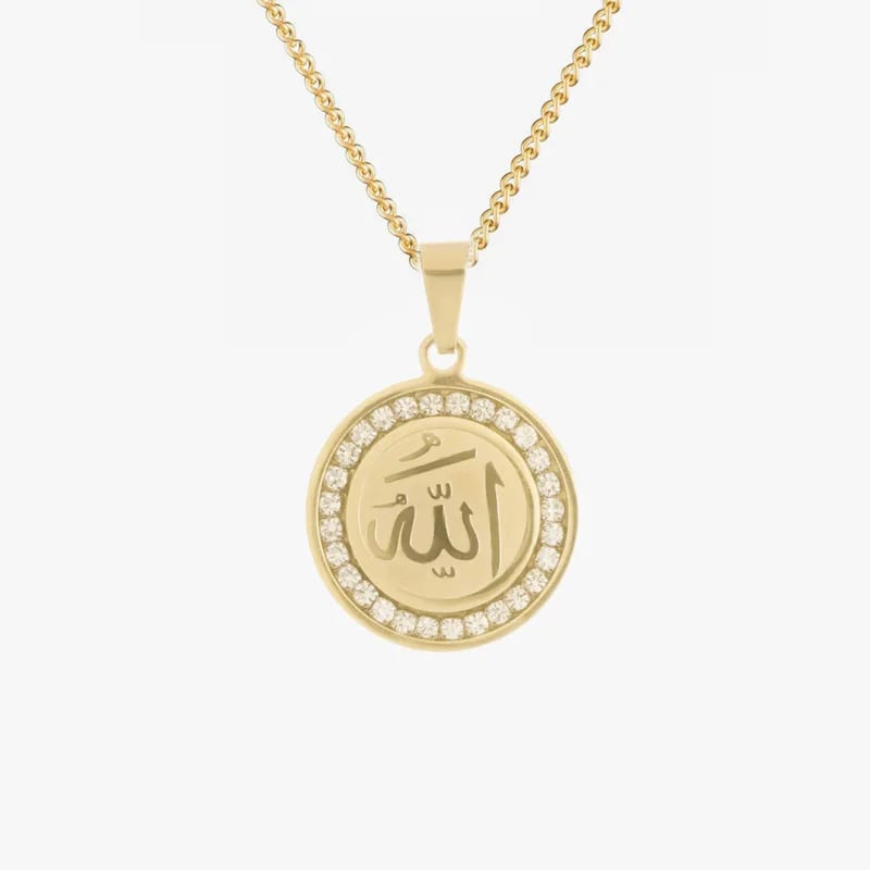 Hot Sale 18k Gold Stainless Steel Allah Name Islamic Necklace Pendant Arabic Word Coin Charm Necklace For Jewelry Making Pendant Necklaces
