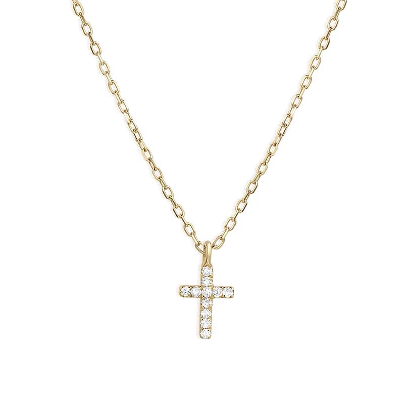 Dainty 18k Gold Plated 925 Sterling Silver Christian Jesus Jewelry Cubic Zirconia Religious Cross Pendant Necklace For Women Cross Necklace