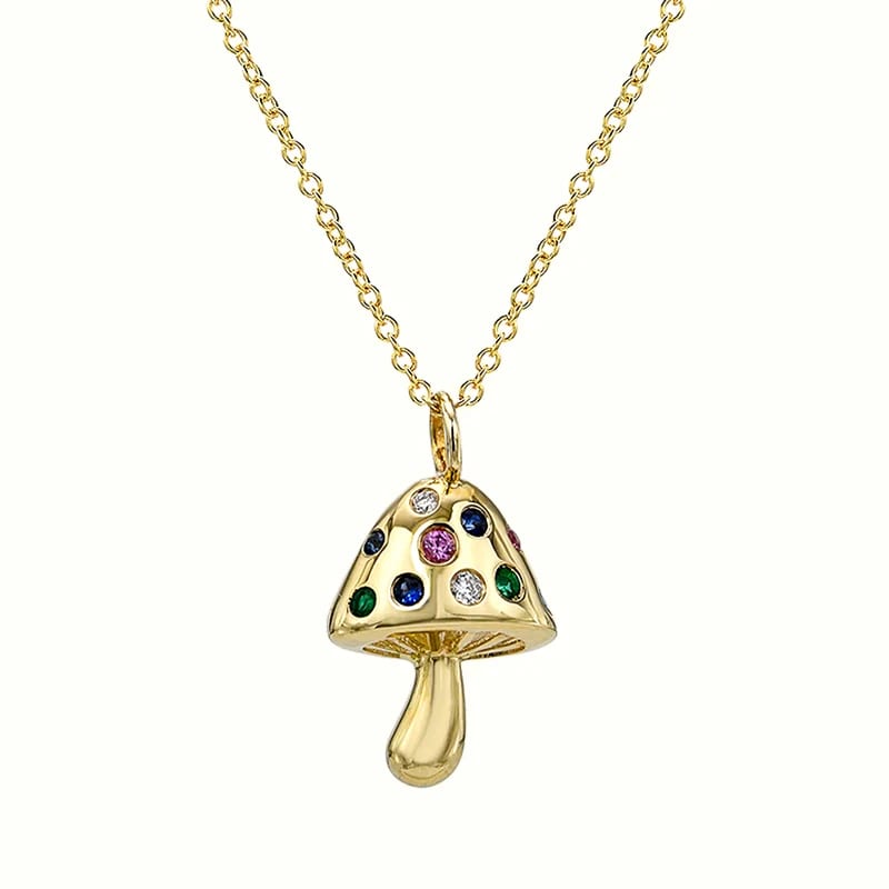 Fashion Jewelry 18k Gold Plated S925 Sterling Silver Inlay Colorful Zircon Rainbow Magic Mushroom Pendants Necklace For Women Pendant Necklaces