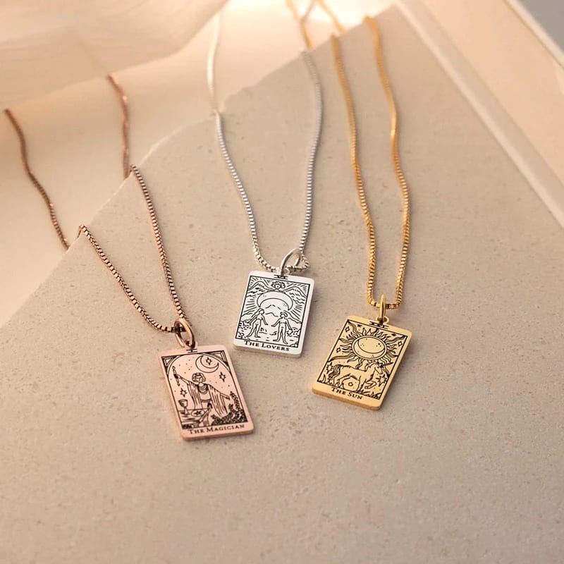 Oem Odm Factory Customized Personalized Waterproof Stainless Steel Jewelry Gold Plated Square Tarot Card Pendant Necklace Pendant Necklaces