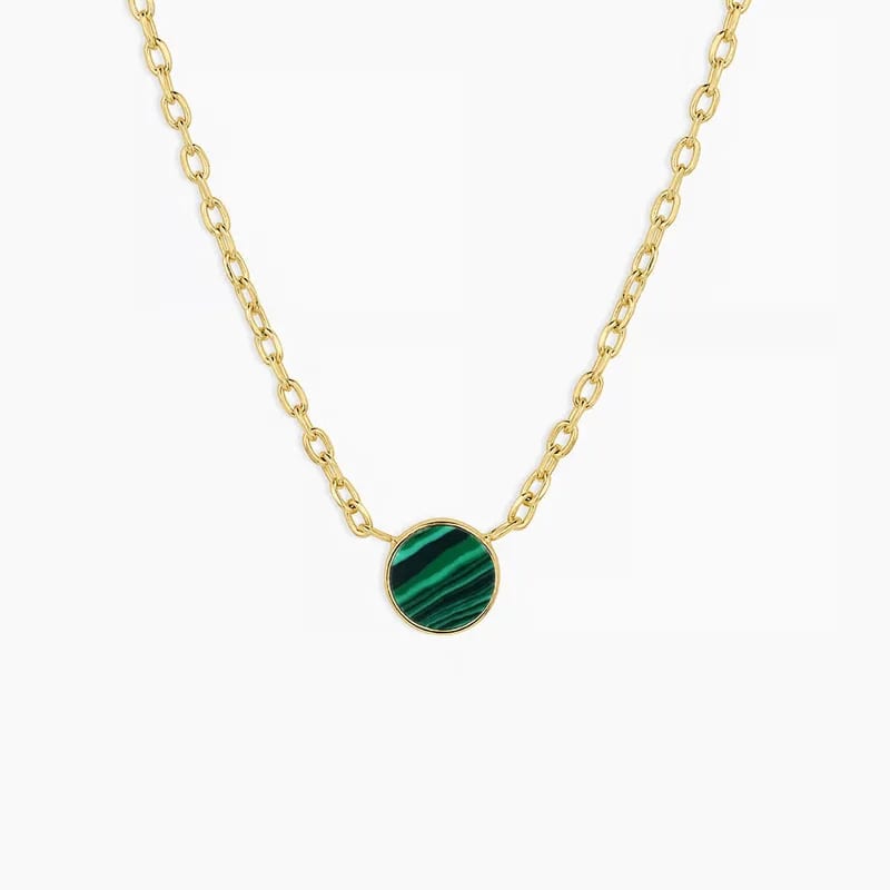 New Trendy 925 Sterling Silver Jewelry 18k Gold Plated Malachite Coin Pendant Necklace Pendant Necklaces
