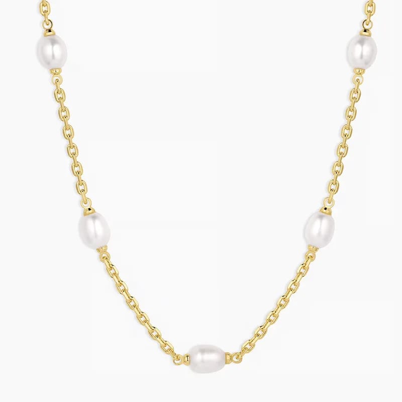 New Arrivals 18k Gold Plated Brass Jewelry Chain Link Freshwater Pearl Necklace For Women Pearl Necklaces