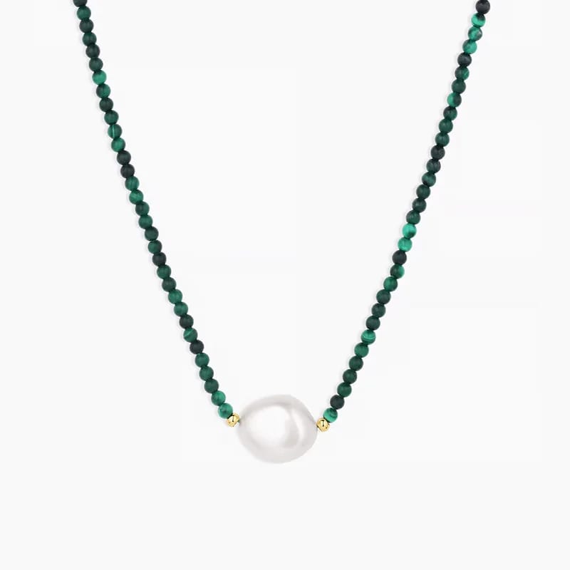 New Arrival Jewelry Dainty Malachite Beaded With Natural White Baroque Pearl Necklace For Women Pearl Necklaces