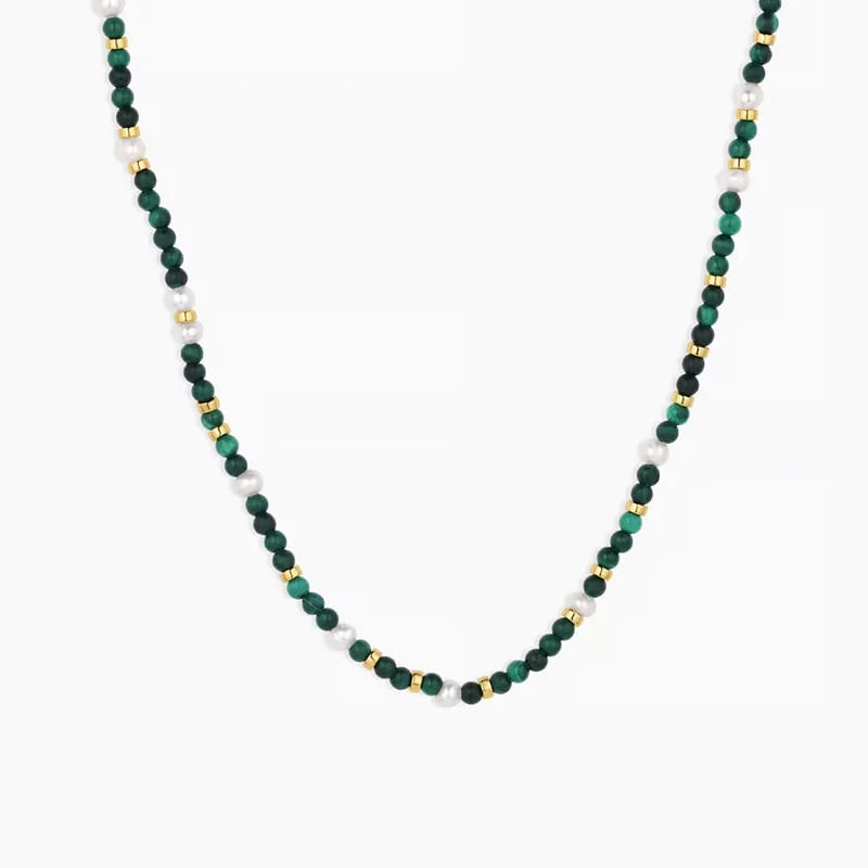 New Arrival Dainty Natural Stone Pearl Malachite Necklace Beaded Choker Necklace For Women Chokers and Collars