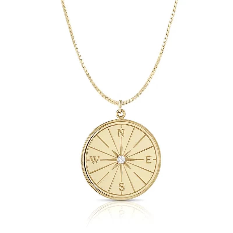 New Arrival 14k Gold Plated Diamond Compass Charm Pendant Necklace Pendant Necklaces