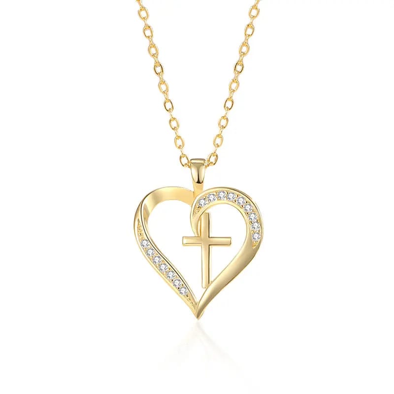 New Design 925 Sterling Silver 18k Gold Plated Heart Pendant With Cross Necklace For Women Pendant Necklaces