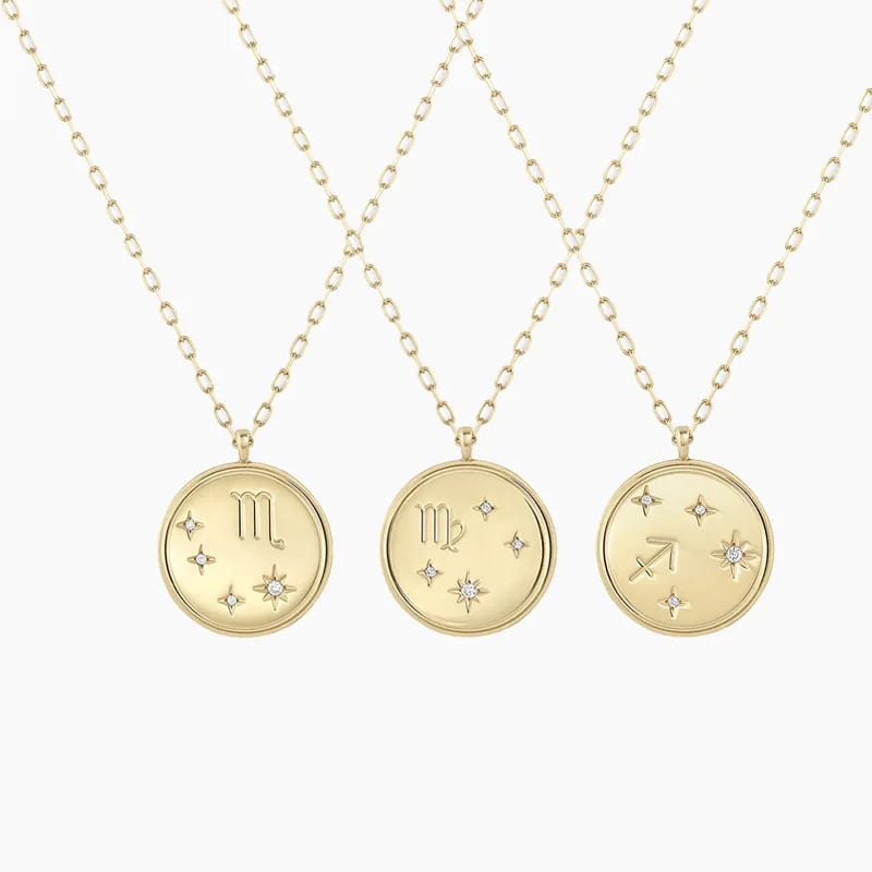 Dainty 925 Sterling Silver Horoscope Jewelry 18k Gold Plated Shining Diamond Zodiac Sign Pendant Necklace Pendant Necklaces