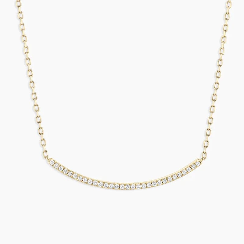 Dainty Women Sparkling Cz Diamond Curved Bar Necklace Simple Design 925 Sterling Silver Necklace Pendant Necklaces