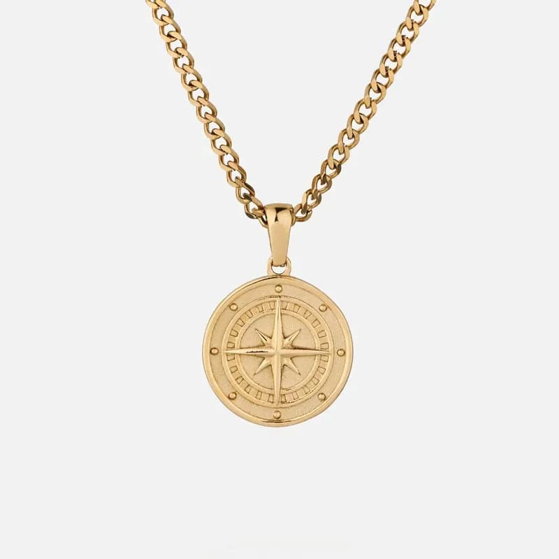 Men’s Retro Personality Hip Hop Punk Compass Pendant Necklace Non Tarnish Stainless Steel Necklace Pendant Necklaces