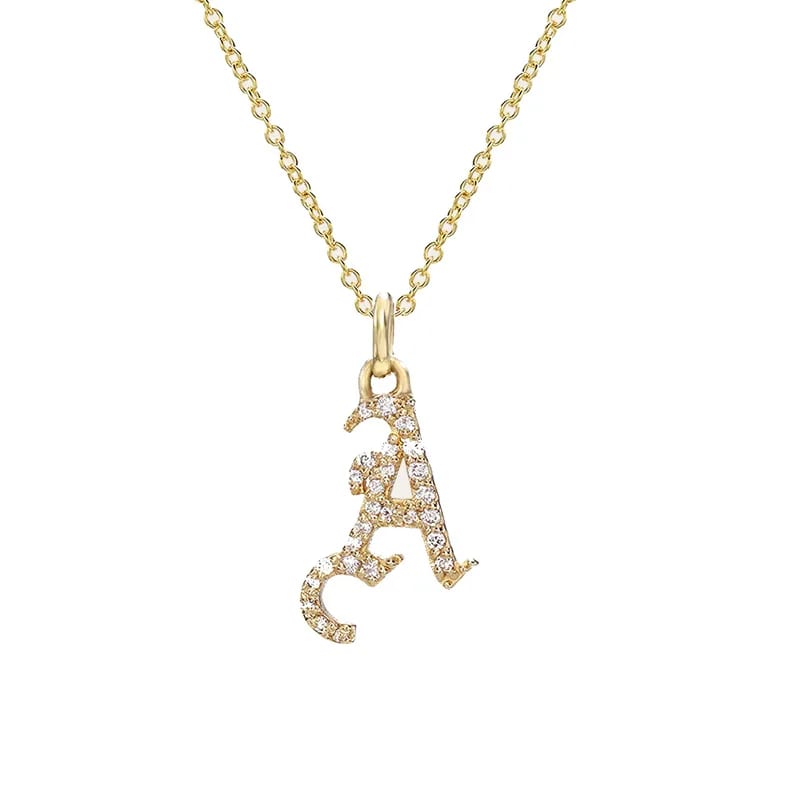 New Design 925 Sterling Silver 18k Gold Plated Diamond Gothic Font Alphabet Letter Initial Pendant Necklace Pendant Necklaces