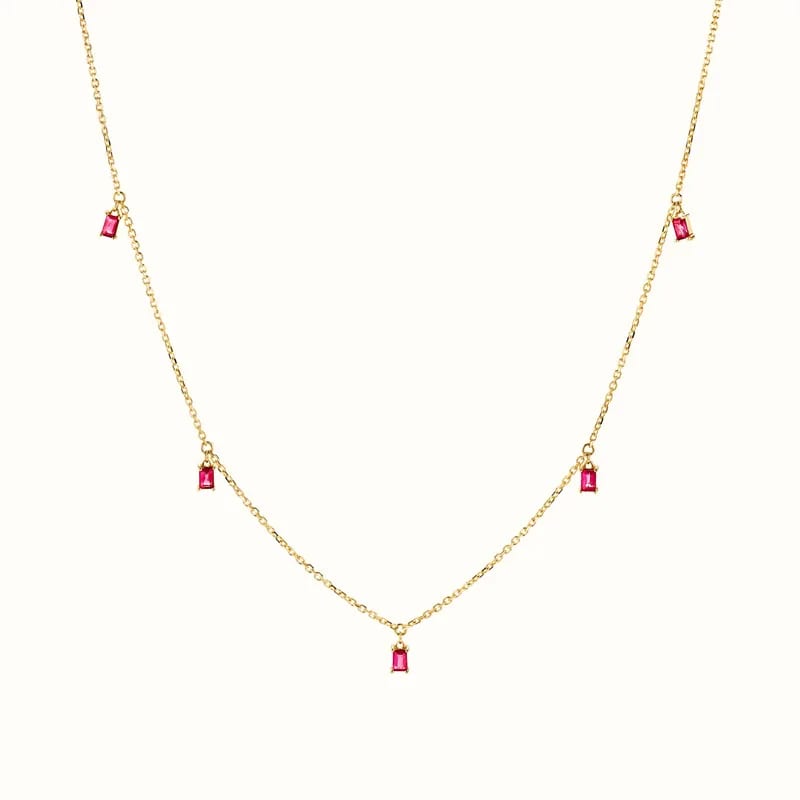 Dainty Fashion 925 Sterling Silver 18k Gold Baguette Diamond Dangle Zirconia Station Necklace Pendant Necklaces