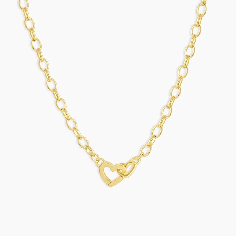 New Design Women 18k Gold Plated Hollow Interlocking Parker Double Heart Mini Chocker Necklace Pendant Necklaces