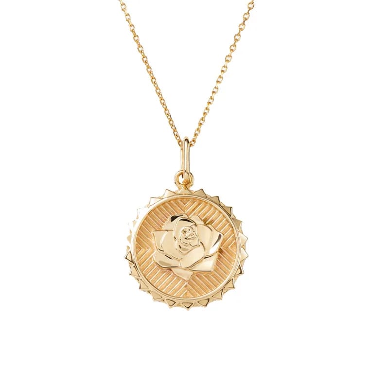 Unique Design 925 Sterling Silver Rose Flower Pattern Round Coin Charm Pendant Necklace Pendant Necklaces