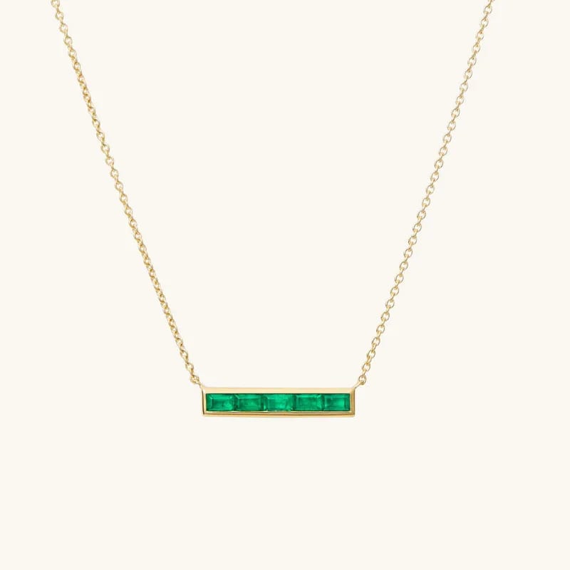 Classic Fashion 925 Sterling Silver 18k Gold Plated Jewelry Emerald Baguette Bar Pendant Necklace Pendant Necklaces