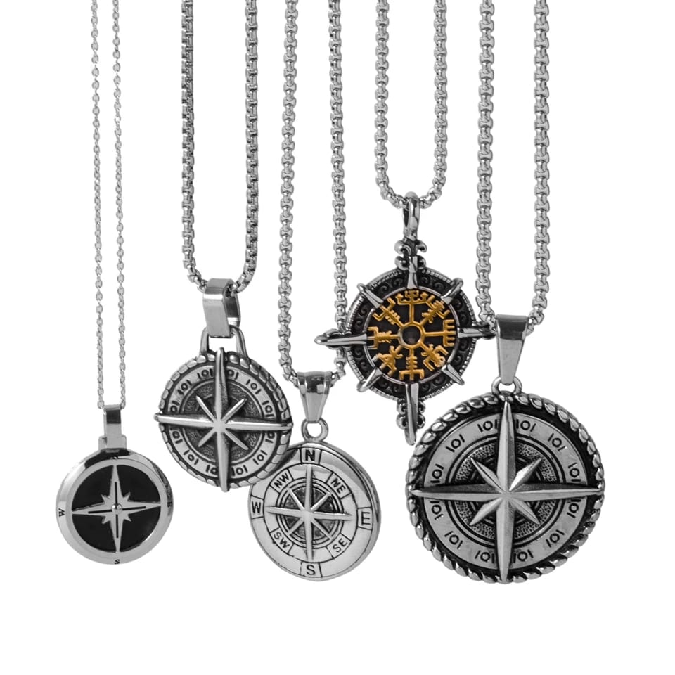 Factory Wholesale North Star Compass Necklace Stainless Steel Jewelry Hip Hop Personalized Man Compass Pendant Necklaces Pendant Necklaces