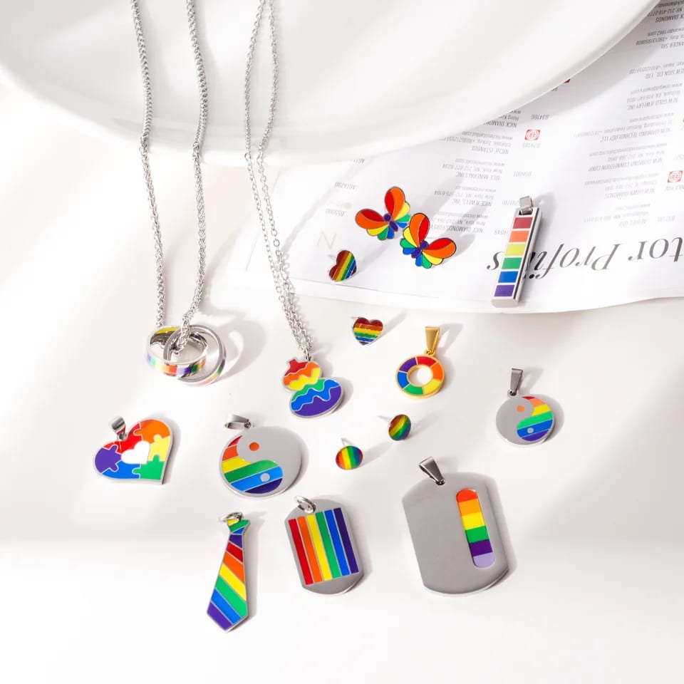 Lgbt Gay Pride Jewelry Titanium Steel Pendant Rainbow Flag Comrade Stainless Steel Necklace Earrings Pendant Necklaces