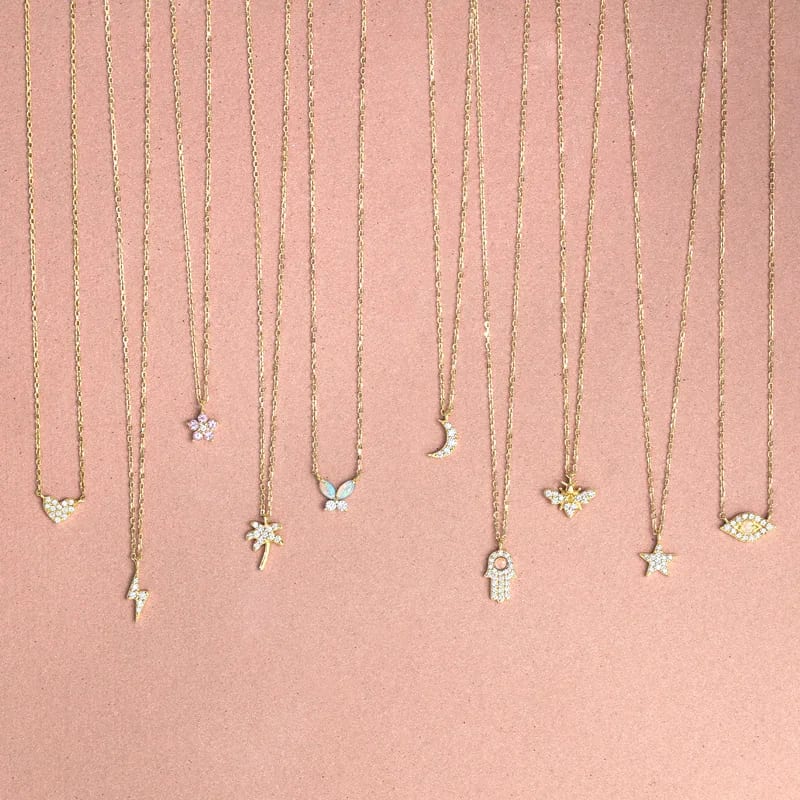High Quality Gold Heart Butterfly Moon Star Hamsa Hand Lightning Bolt Design 925 Silver Dainty Womens Fashion Zircon Necklaces Pendant Necklaces