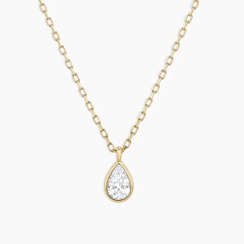 High Quality Jewelry 18k Gold Plated Bezel Setting Pear Cubic Zirconia Pendant Women Necklace Pendant Necklaces