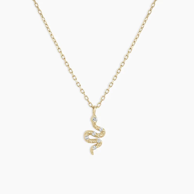 925 Sterling Silver Fashion Jewelry 18k Gold Plated Dainty Diamond Snake Pendant Necklace Pendant Necklaces