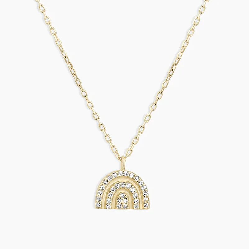 New 925 Sterling Silver Jewelry 18k Gold Plated Cubic Zirconia Retro Rainbow Charm Necklace Pendant Necklaces