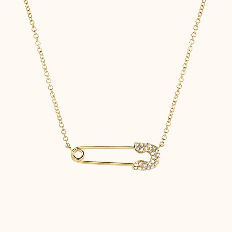925 Sterling Silver Custom Dainty Cz Diamond Safety Pin Necklace Women Pendant Necklaces