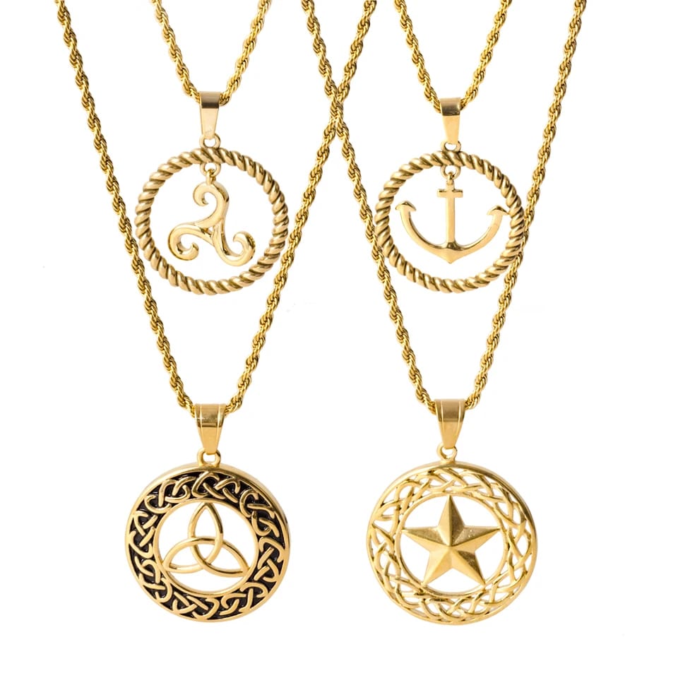 Hot Selling Punk Retro Titanium Steel Jewelry 18k Gold Plated Nordic Celtic Knot Hollowed Out Pendant Necklace For Men Pendant Necklaces