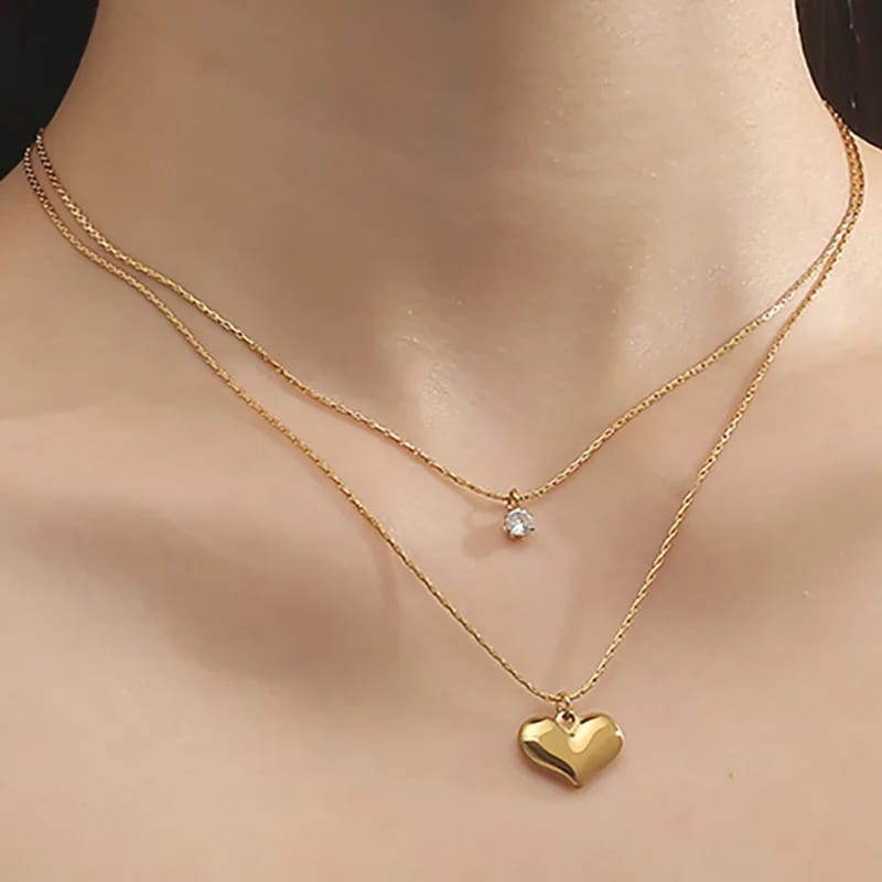 Fashion Double Layer Clavicle Chain Women’s Stainless Steel Love Pendant Necklace Pendant Necklaces