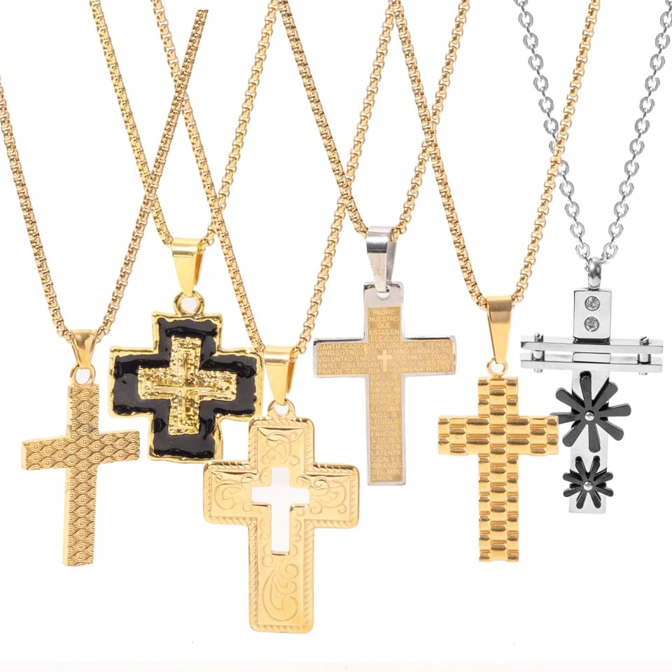 18k Gold Plated Stainless Steel Christian Jesus Cross Pendant Necklace Stylish New Design Men’s Religion Pendant Cross Jewelry Cross Necklace