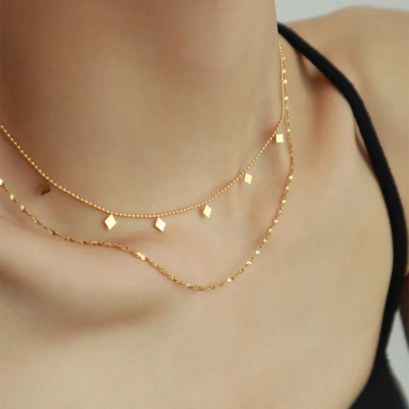 Exquisite Double Layer Starlight Diamond Charm Stainless Steel Necklace Chokers and Collars