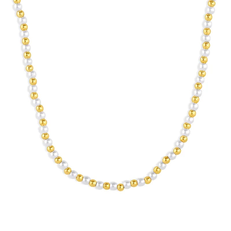 Fashion Dainty Jewelry 18k Gold Plated Brass Gold Beads Pearl Necklace For Women Pearl Necklaces