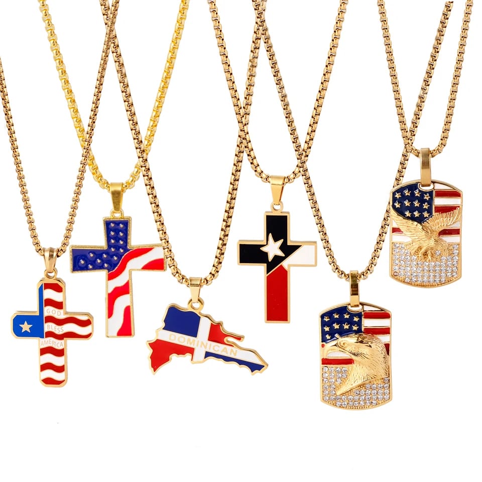Hot Selling High Quality 18k Gold Plated Stainless Steel Enamel Custom Country Flag Pendant Necklace For Women Men Map Necklace