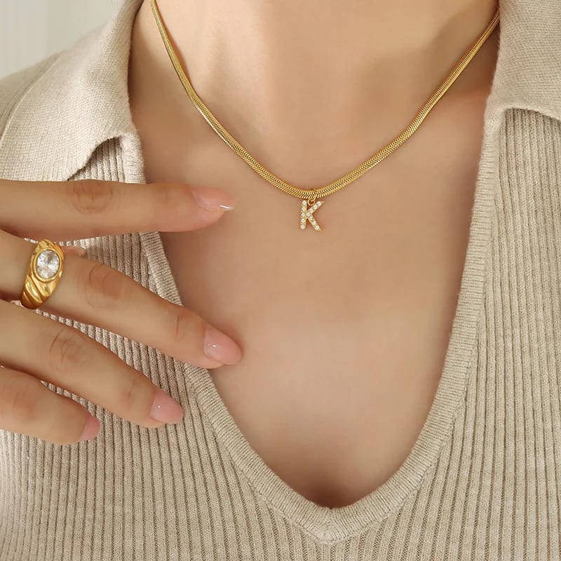 Exquisite Minimalist Stainless Steel Snake Chain Letter Pendant Necklace Pendant Necklaces