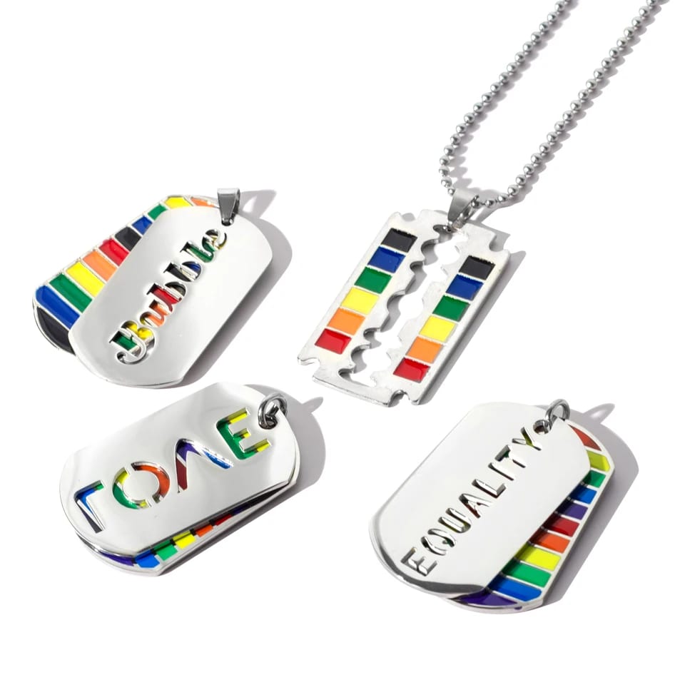 Hot Sale Personality Unisex Rainbow Necklace Oil Drip Stainless Steel Lgbt Pride Tags Necklace Pendant Necklaces