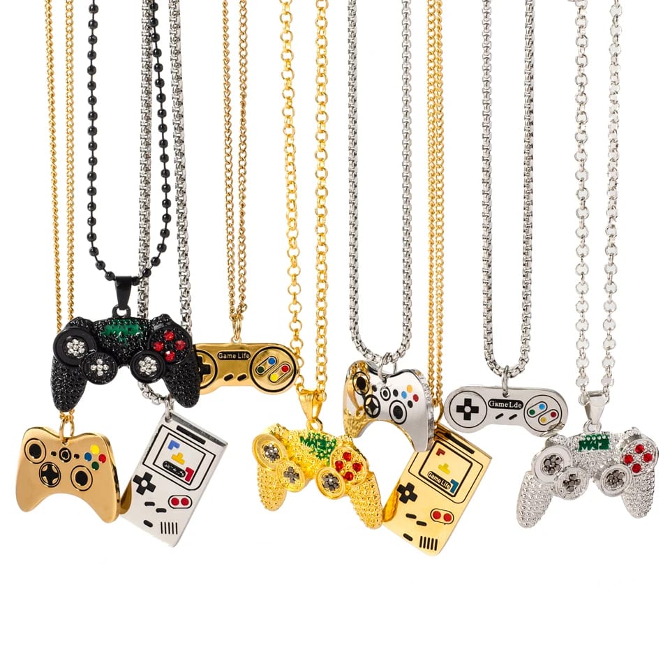 Wholesale Boy Teen Man Hip Pop Fashion Jewelry Full Diamond Crystal Game Console Handle Pendant Necklace Pendant Necklaces