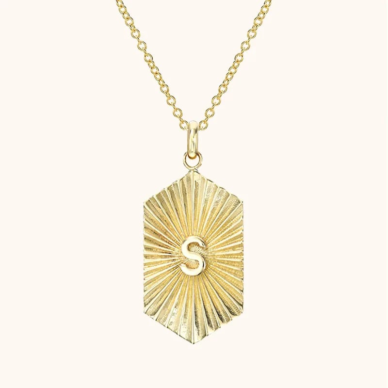New Trendy 18k Gold Plated Handcrafted Pleated Shield With Letter Initial Necklace Pendant Necklaces