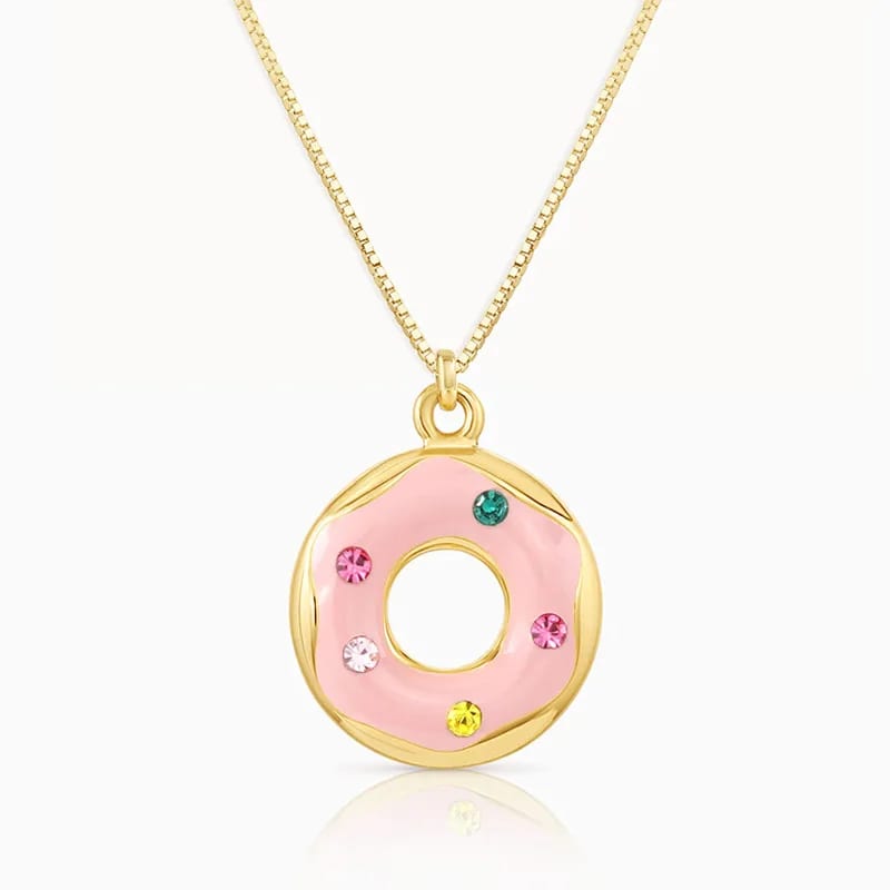 Fashion Dainty Women Jewelry Necklace 18k Gold 925 Sterling Silver Colorful Cubic Zirconia Enamel Donut Pendant Necklace Pendant Necklaces