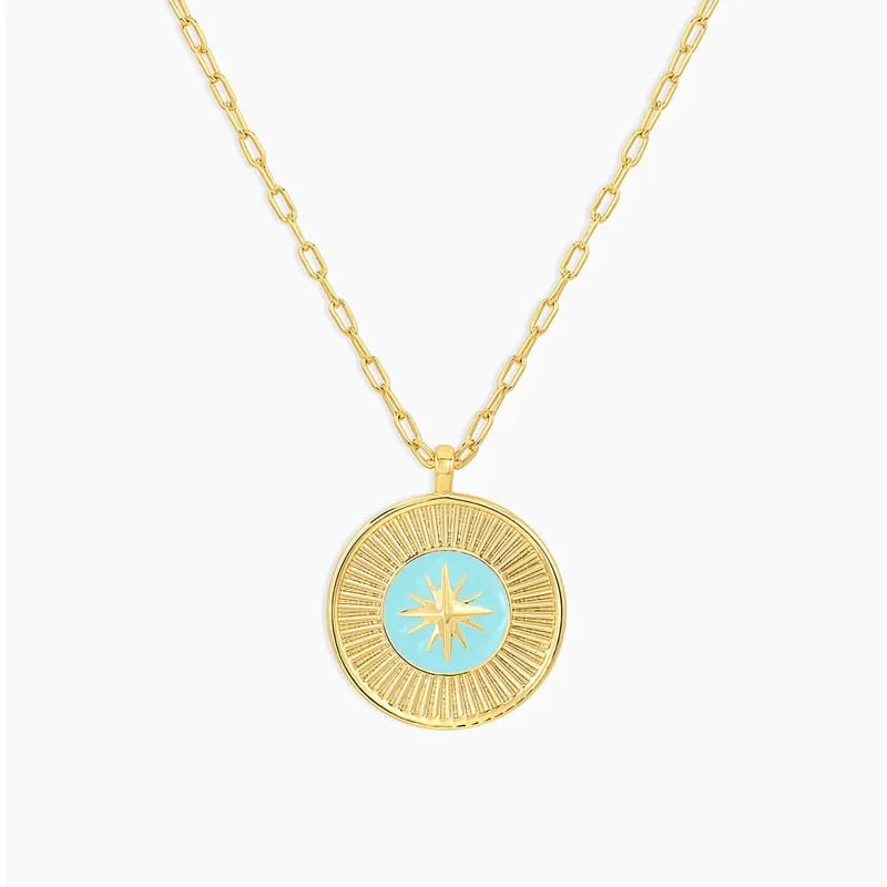 New Arrival Dainty Women Jewelry 18k Gold Coin Disc Enamel North Star Compass Pendant Necklace Pendant Necklaces