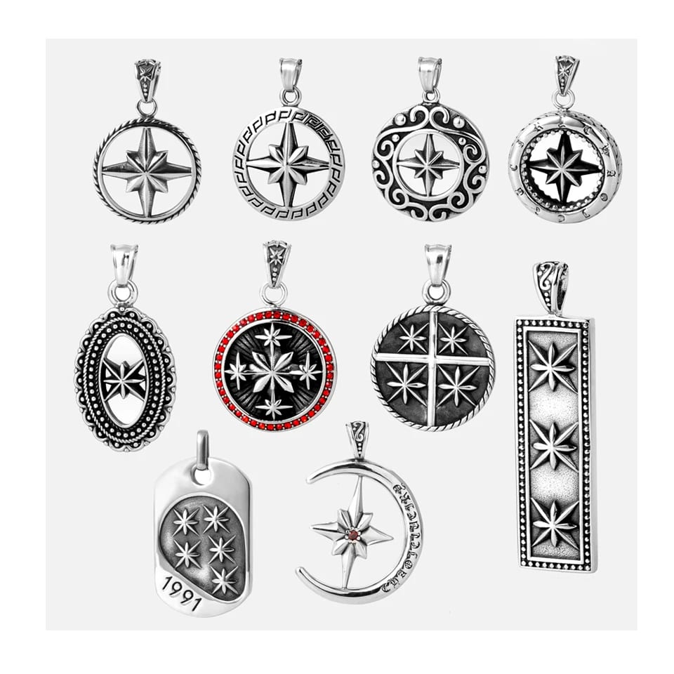 Classic Punk Titanium Steel Pendant Pattern Hollow North Star Compass Pendant Necklace For Men Jewelry Pendant Necklaces