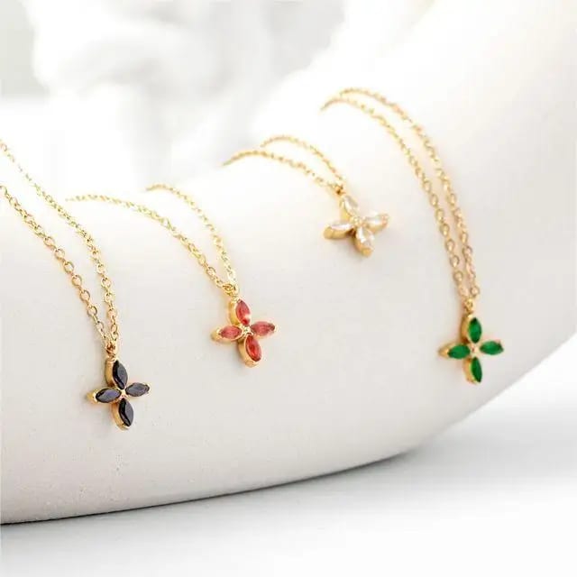 Exquisite Colorful Zircon SXS Grass Stainless Steel Women’s Pendant Necklace Pendant Necklaces