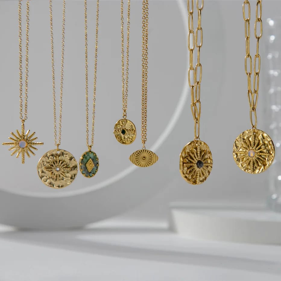 Fashion Versatile Natural Stone Stainless Steel Sunflower Devil’s Eye Pendent Necklace Pendant Necklaces