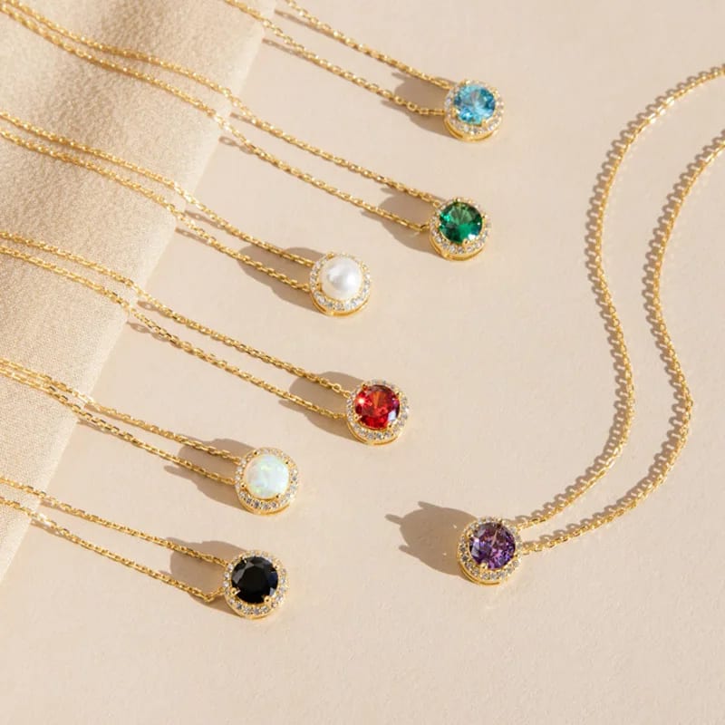 New Fashion Halo Birthstone Necklace Minimalist Vintage Gemstone Necklace Statement Birthstone Jewelry Pendant Necklaces
