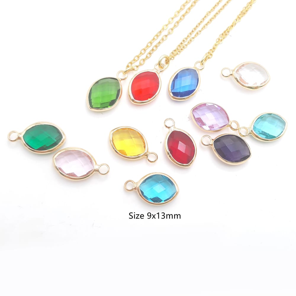 Wholesale Stone And Crystal Oval Glass Crystal Stones Big Pendant Necklace Birthstone Charm Pendant Necklaces