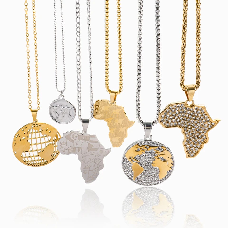 Custom World Map Pendant Necklace Pvd 18k Gold Plated Stainless Steel Shiny Cubic Zirconia Country Africa Map Necklace Map Necklace