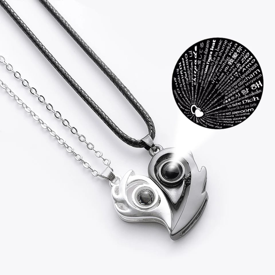 Hot Selling Magnetic Couple Necklace Heart Splicing Projection 100 Language I Love You Necklace For Women Men Pendant Necklaces