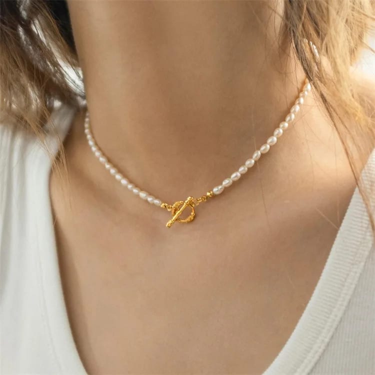 Elegant Retro Ot Buckle Freshwater Pearl Necklace Natural Shaped Pearl Jewelry Pearl Necklaces