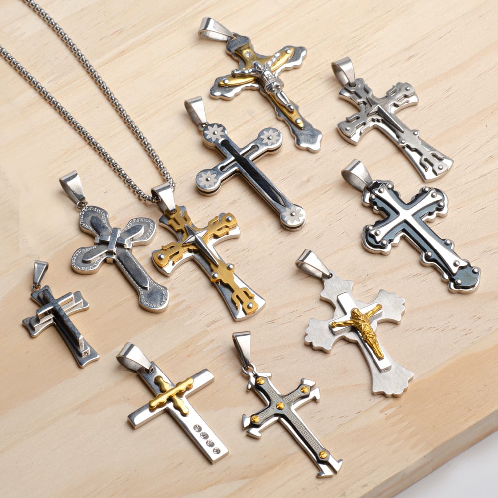 Custom Fashion Multiple Gold Plated Necklace Cross Pendant Titanium Steel Necklace Cross Necklace