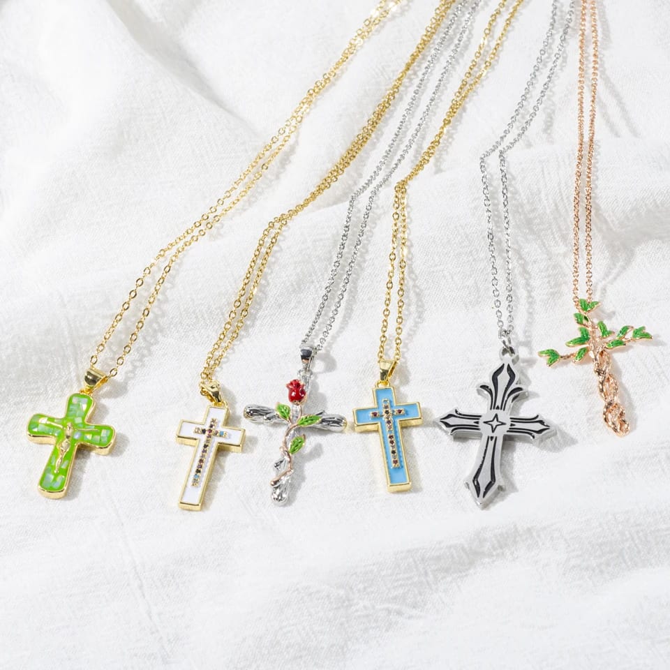 Creative Colorful Enamel Cross Necklace Gold Plated Stainless Steel Zircon Necklace Cross Necklace