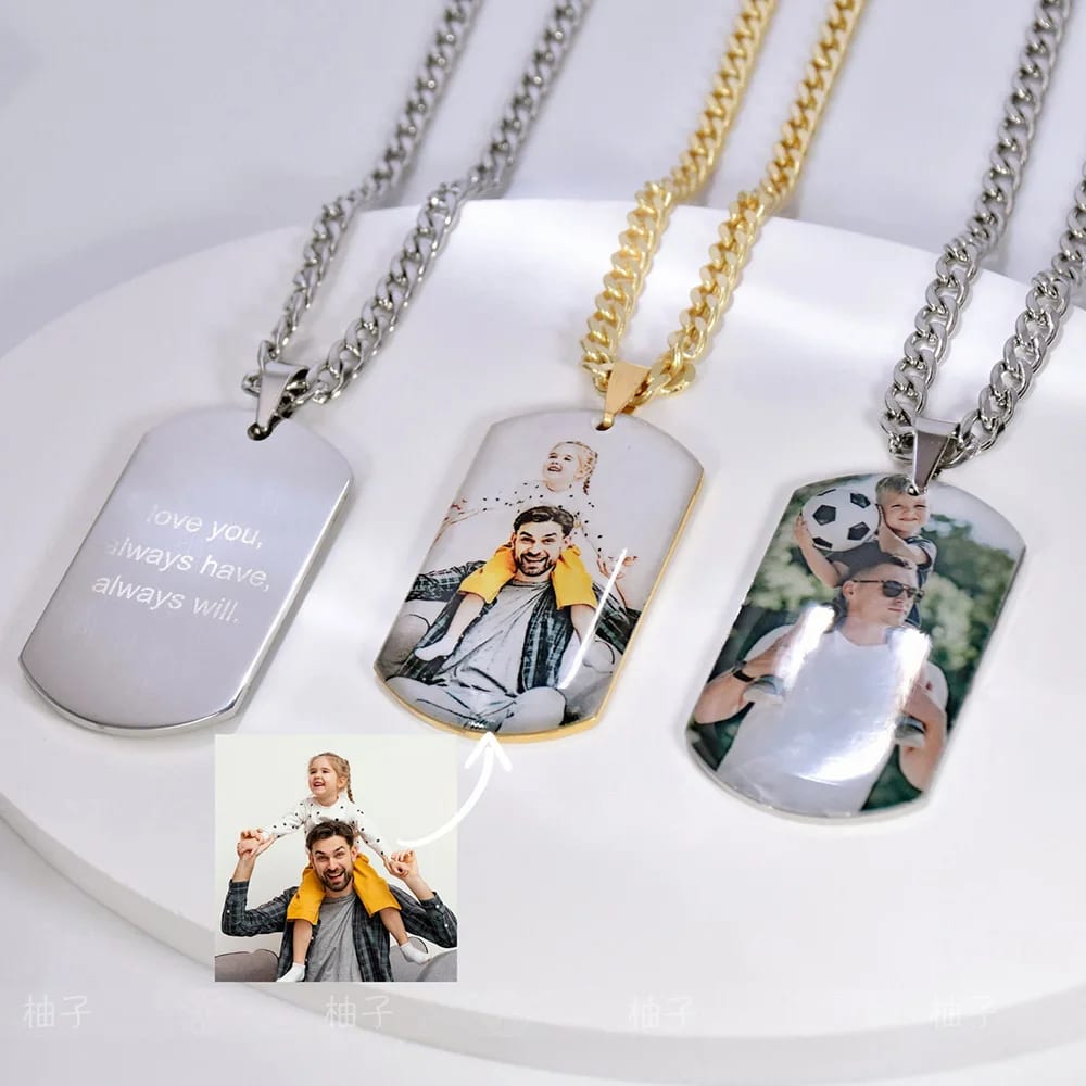 Custom Photo Stainless Steel Necklace Engraved Text Picture Pendant Personalized Pet Label Necklace Memorial Family Jewelry Pendant Necklaces