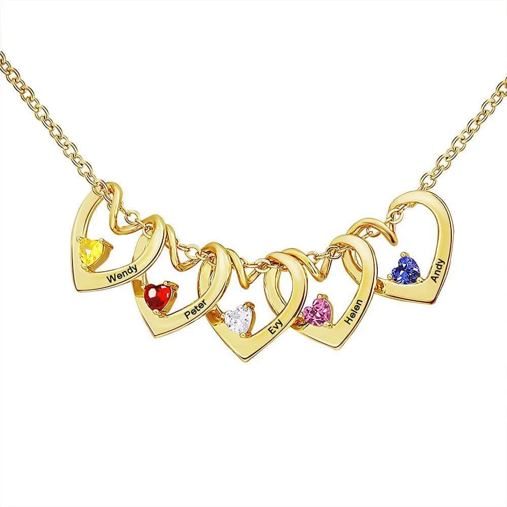 Stainless Steel 18k Gold Plated Birthstone Family Names Necklace Custom Name Letters Heart Shape Charm Necklaces Pendant Necklaces