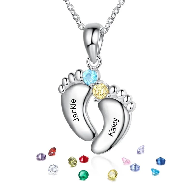 Personalized Baby Feet Necklace With Birthstones Custom Engraved Family Names Necklace Jewelry Pendant Necklaces
